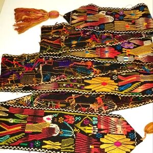 Vintage HANDSEWN Guatemala TOCOYAL table runner SASH 9 FT head wrap